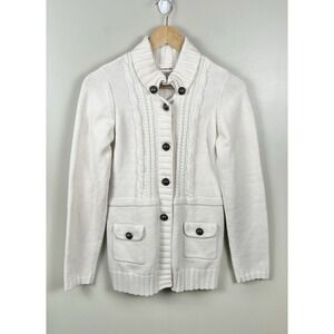 Sarsaparilla Women's Button Front Cardigan Cream Cable Knit Sz L (Fits Small)